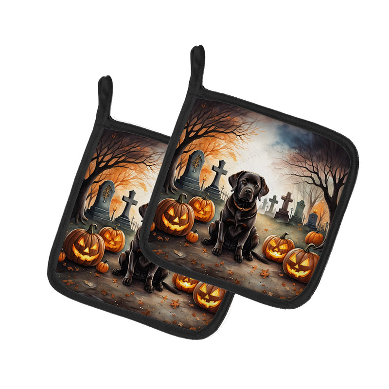 Chocolate Labrador Retriever Spooky Halloween Pair of Pot Holders