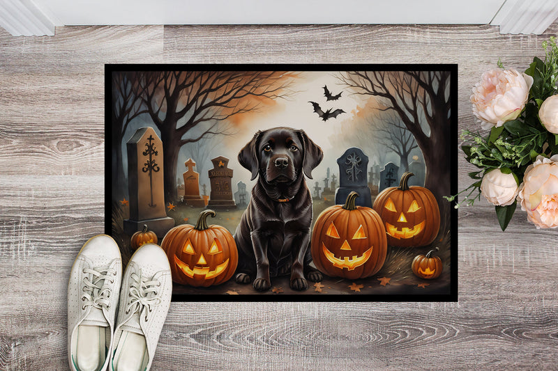 Chocolate Labrador Retriever Spooky Halloween Doormat 18x27