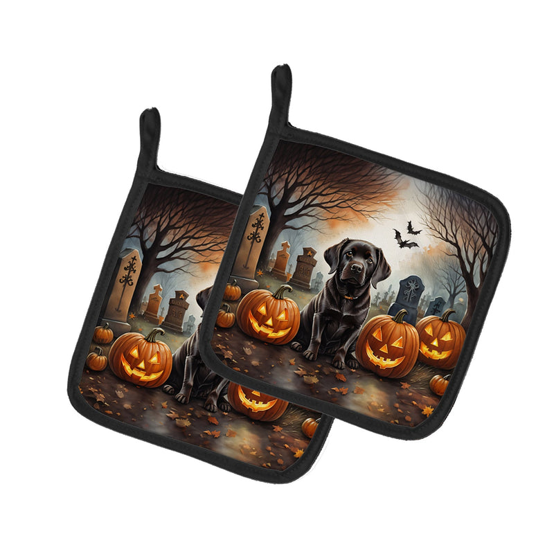 Chocolate Labrador Retriever Spooky Halloween Pair of Pot Holders