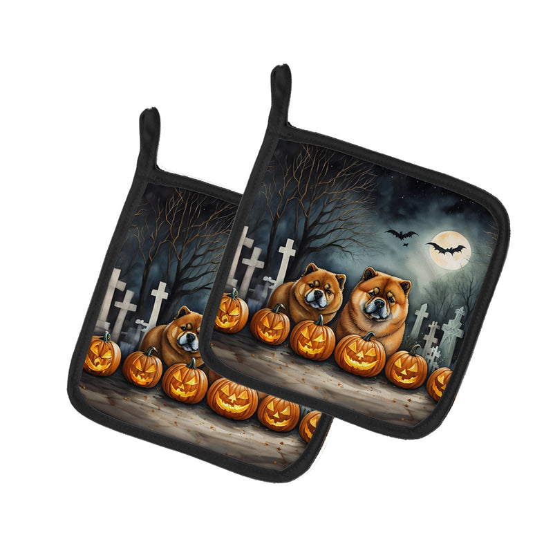 Chow Chow Spooky Halloween Pair of Pot Holders