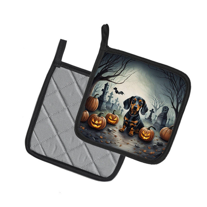 Dachshund Spooky Halloween Pair of Pot Holders