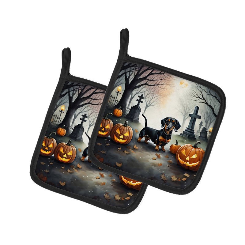 Dachshund Spooky Halloween Pair of Pot Holders