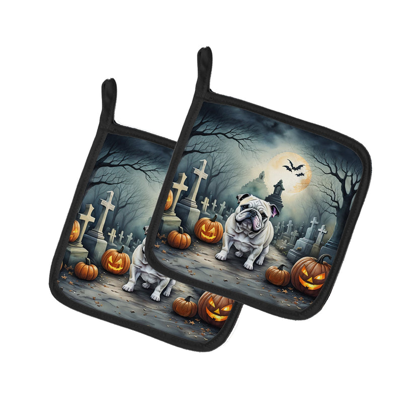 English Bulldog Spooky Halloween Pair of Pot Holders