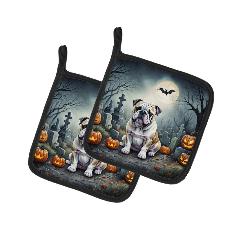 English Bulldog Spooky Halloween Pair of Pot Holders