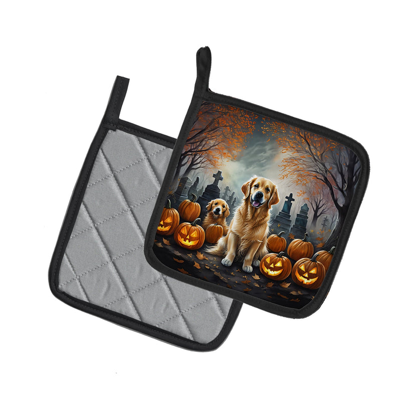 Golden Retriever Spooky Halloween Pair of Pot Holders