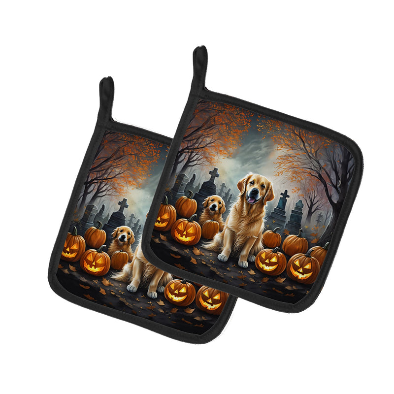 Golden Retriever Spooky Halloween Pair of Pot Holders