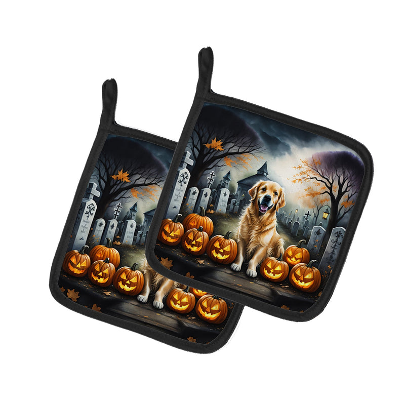 Golden Retriever Spooky Halloween Pair of Pot Holders