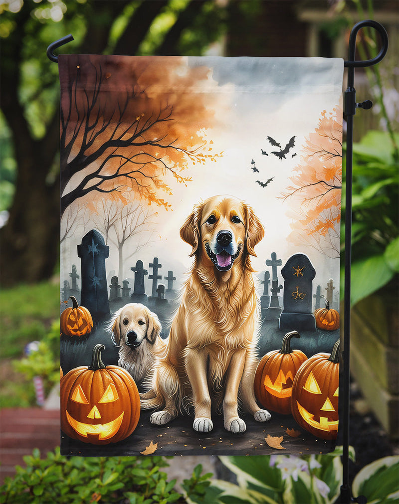 Golden Retriever Spooky Halloween Garden Flag – Dog in Cemetery Scene