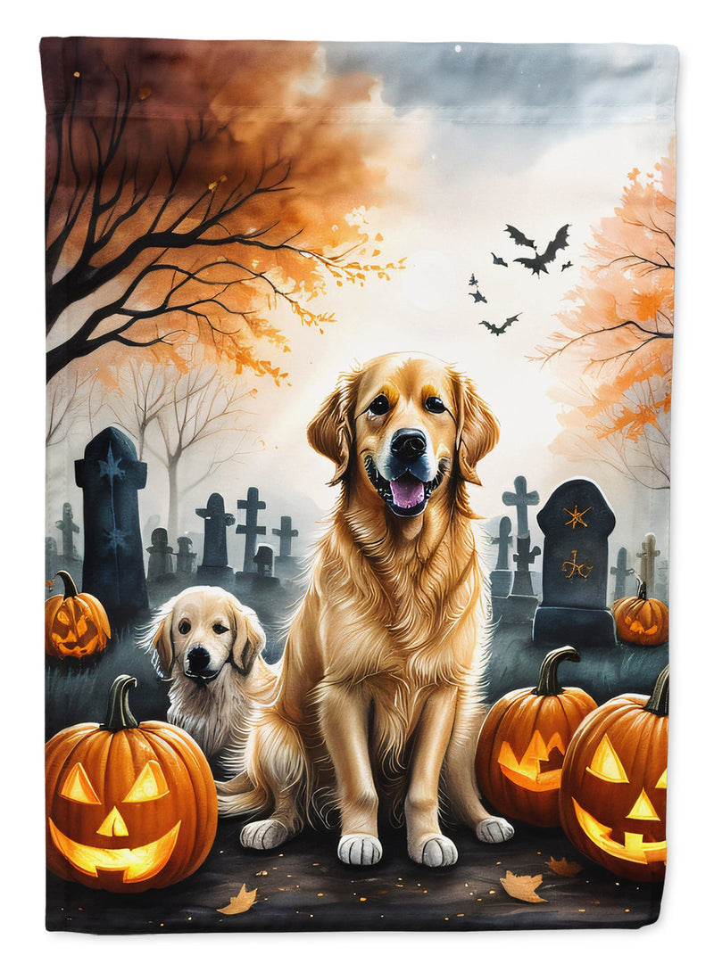 Golden Retriever Spooky Halloween Garden Flag – Dog in Cemetery Scene