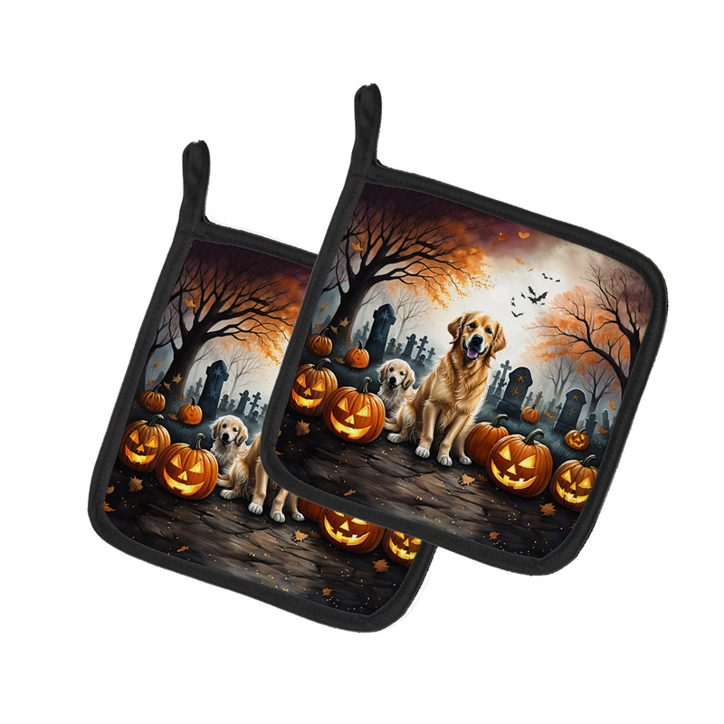 Golden Retriever Spooky Halloween Pair of Pot Holders