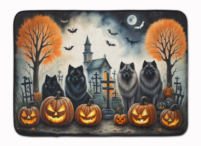 Keeshond Spooky Halloween Memory Foam Kitchen Mat