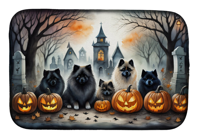 Keeshond Spooky Halloween Dish Drying Mat