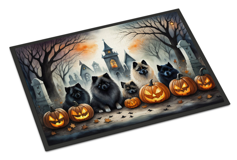 Keeshond Spooky Halloween Indoor or Outdoor Mat 24x36