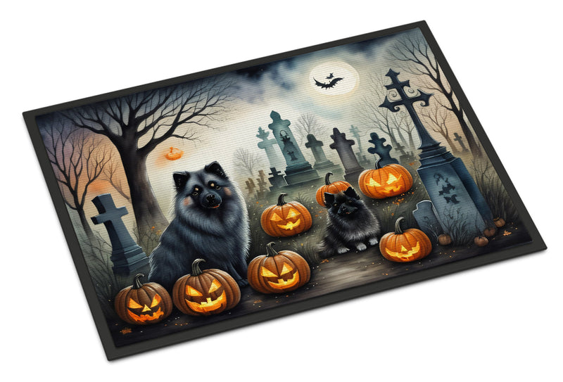 Keeshond Spooky Halloween Indoor or Outdoor Mat 24x36