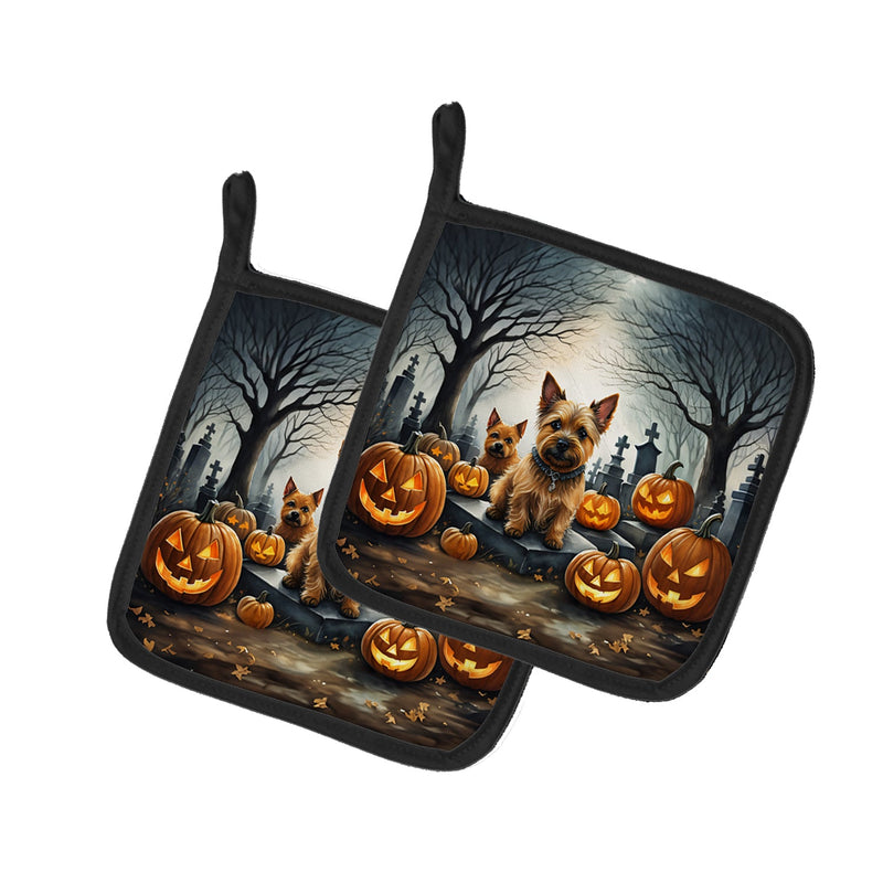 Norwich Terrier Spooky Halloween Pair of Pot Holders