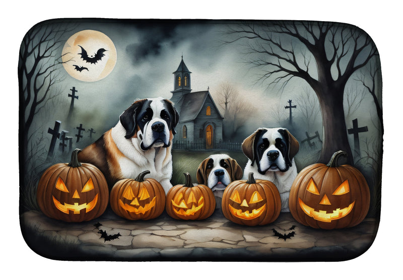 Saint Bernard Spooky Halloween Dish Drying Mat