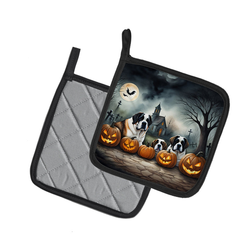 Saint Bernard Spooky Halloween Pair of Pot Holders