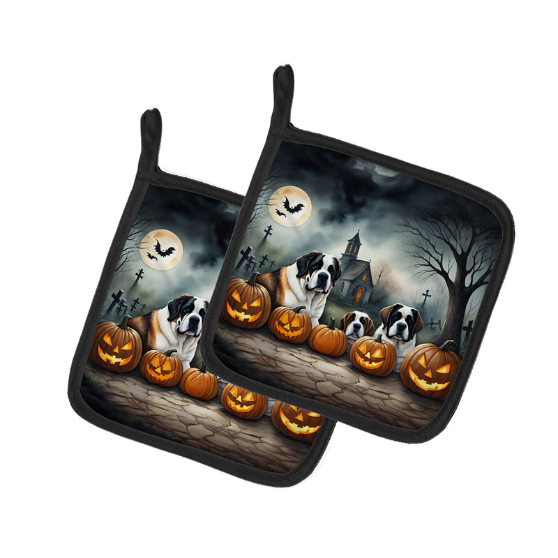 Saint Bernard Spooky Halloween Pair of Pot Holders