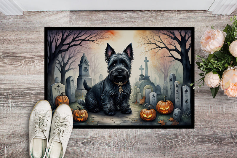 Scottish Terrier Spooky Halloween Doormat 18x27