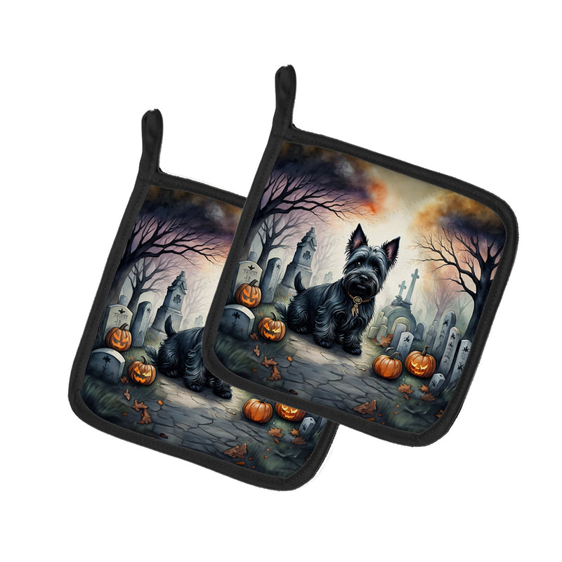 Scottish Terrier Spooky Halloween Pair of Pot Holders