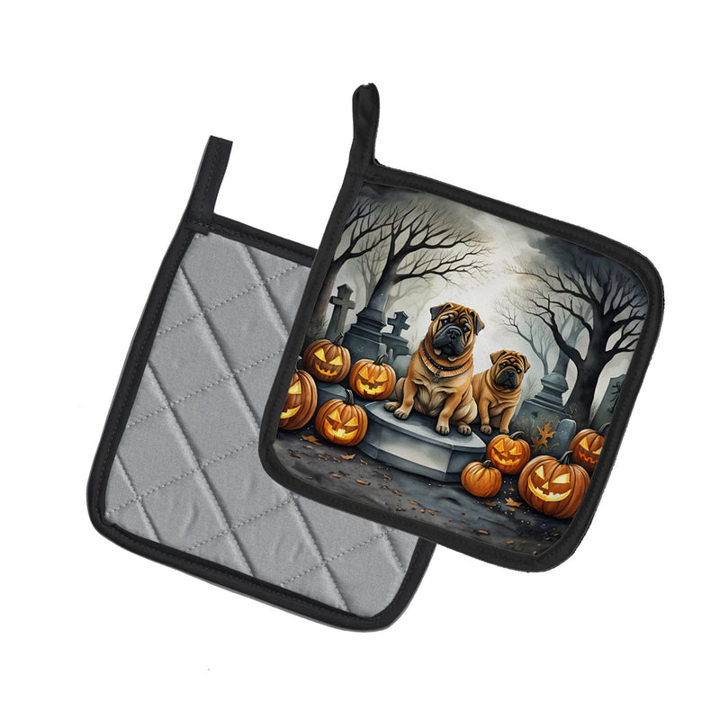 Shar Pei Spooky Halloween Pair of Pot Holders