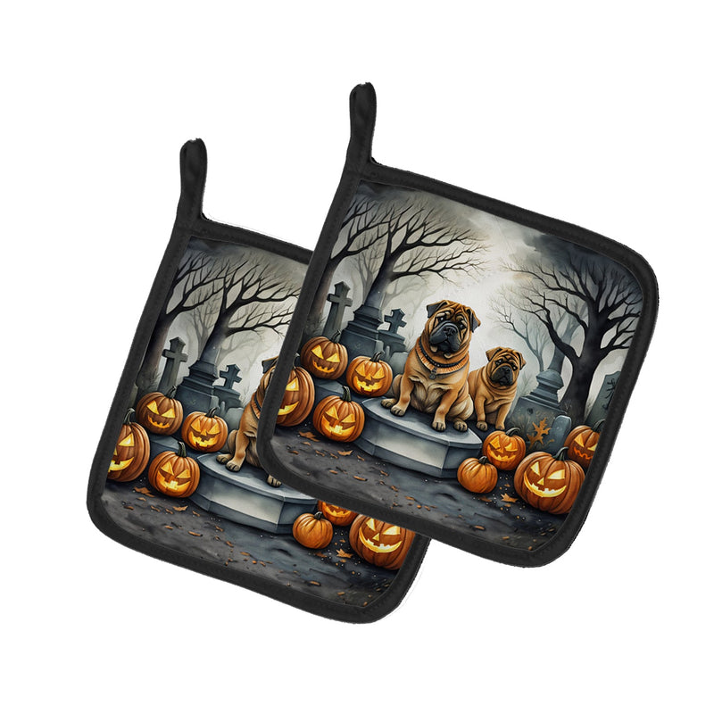 Shar Pei Spooky Halloween Pair of Pot Holders