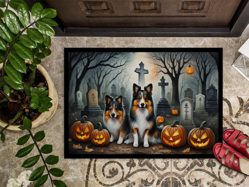 Sheltie Spooky Halloween Indoor or Outdoor Mat 24x36