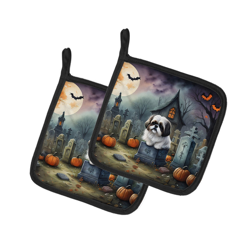 Shih Tzu Spooky Halloween Pair of Pot Holders