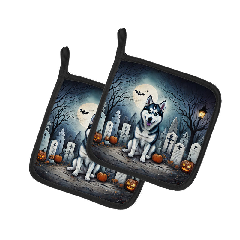 Siberian Husky Spooky Halloween Pair of Pot Holders