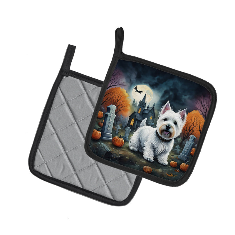 Westie Spooky Halloween Pair of Pot Holders