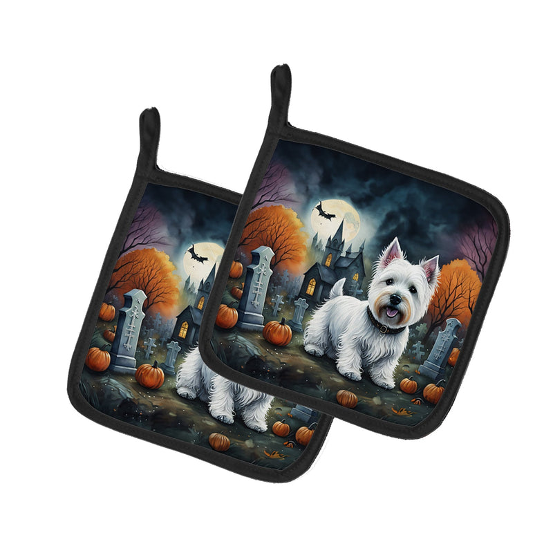 Westie Spooky Halloween Pair of Pot Holders