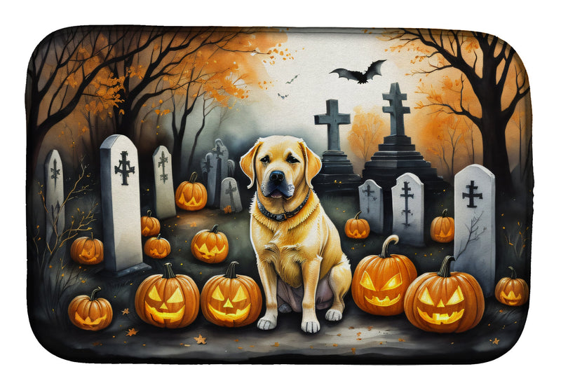 Yellow Labrador Retriever Spooky Halloween Dish Drying Mat