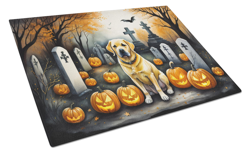 Yellow Labrador Retriever Spooky Halloween Glass Cutting Board Large