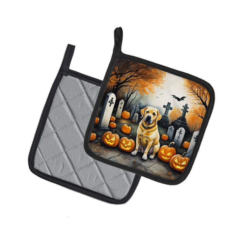 Yellow Labrador Retriever Spooky Halloween Pair of Pot Holders