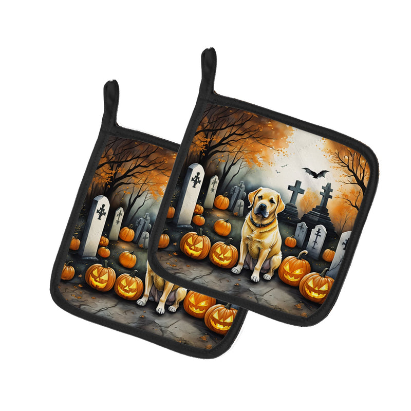 Yellow Labrador Retriever Spooky Halloween Pair of Pot Holders