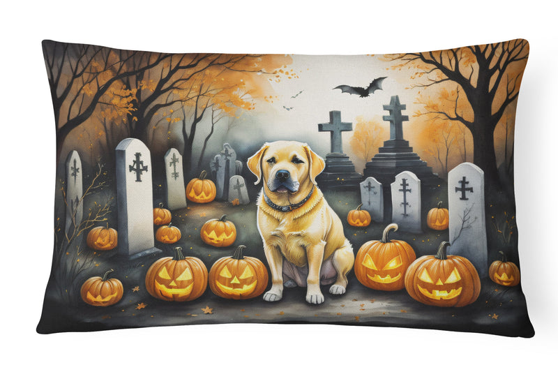 Yellow Labrador Retriever Spooky Halloween Fabric Decorative Pillow