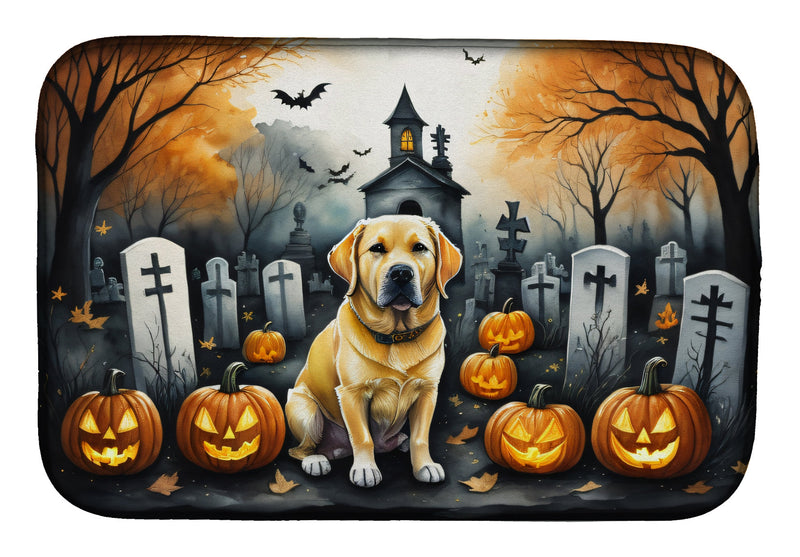 Yellow Labrador Retriever Spooky Halloween Dish Drying Mat