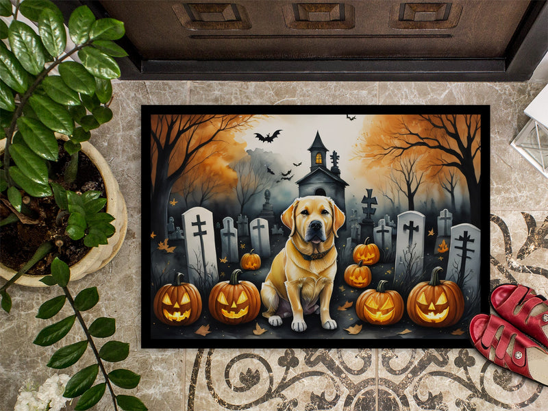 Yellow Labrador Retriever Spooky Halloween Indoor or Outdoor Mat 24x36