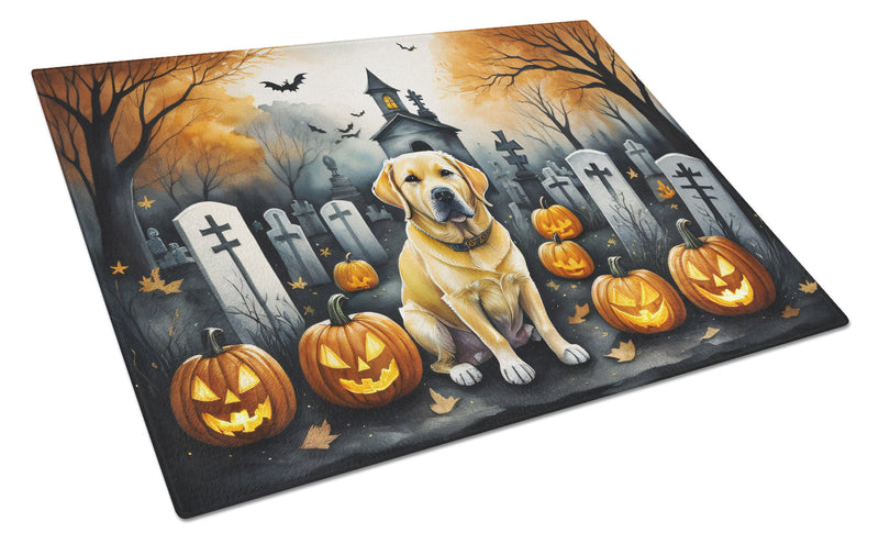 Yellow Labrador Retriever Spooky Halloween Glass Cutting Board Large