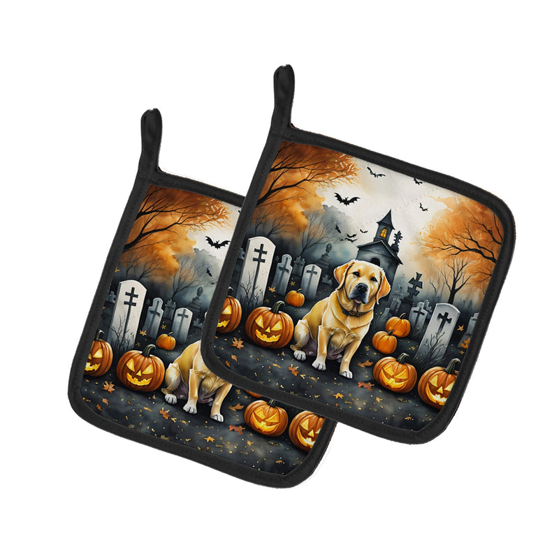 Yellow Labrador Retriever Spooky Halloween Pair of Pot Holders