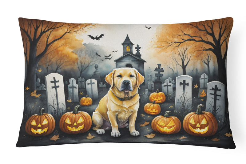 Yellow Labrador Retriever Spooky Halloween Fabric Decorative Pillow