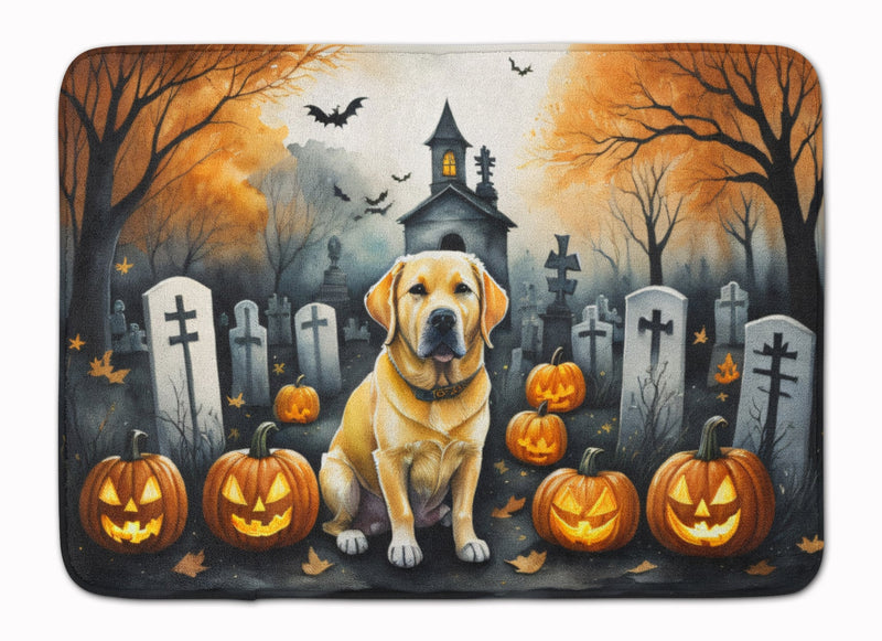 Yellow Labrador Retriever Spooky Halloween Memory Foam Kitchen Mat
