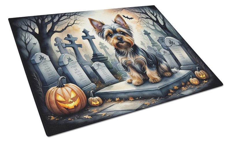 Yorkshire Terrier Spooky Halloween Glass Cutting Board Large