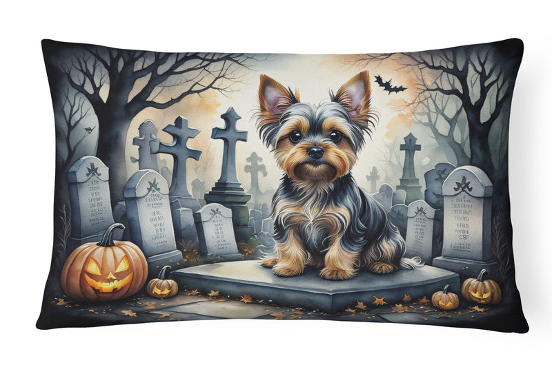 Yorkshire Terrier Spooky Halloween Fabric Decorative Pillow