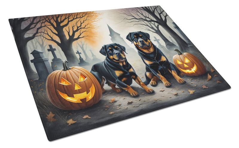 Rottweiler Spooky Halloween Glass Cutting Boards – Durable, Decorative Kitchen Art Large