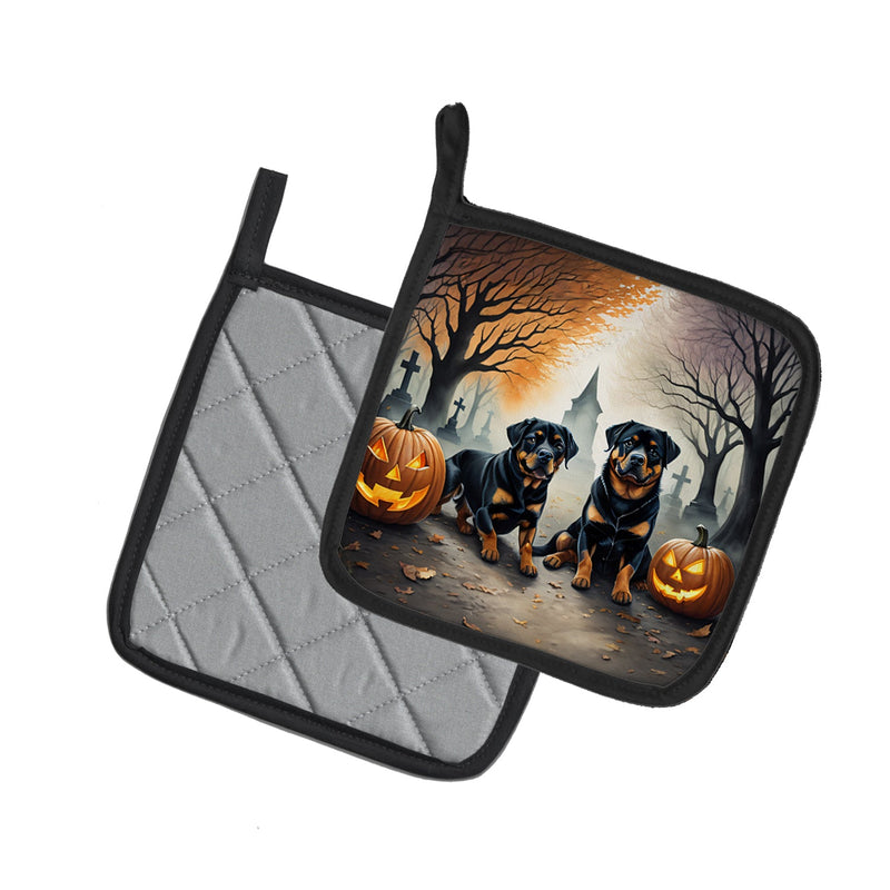 Rottweiler Spooky Halloween Pair of Pot Holders