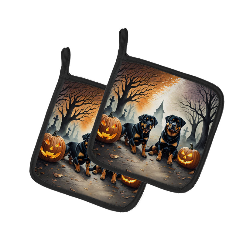 Rottweiler Spooky Halloween Pair of Pot Holders