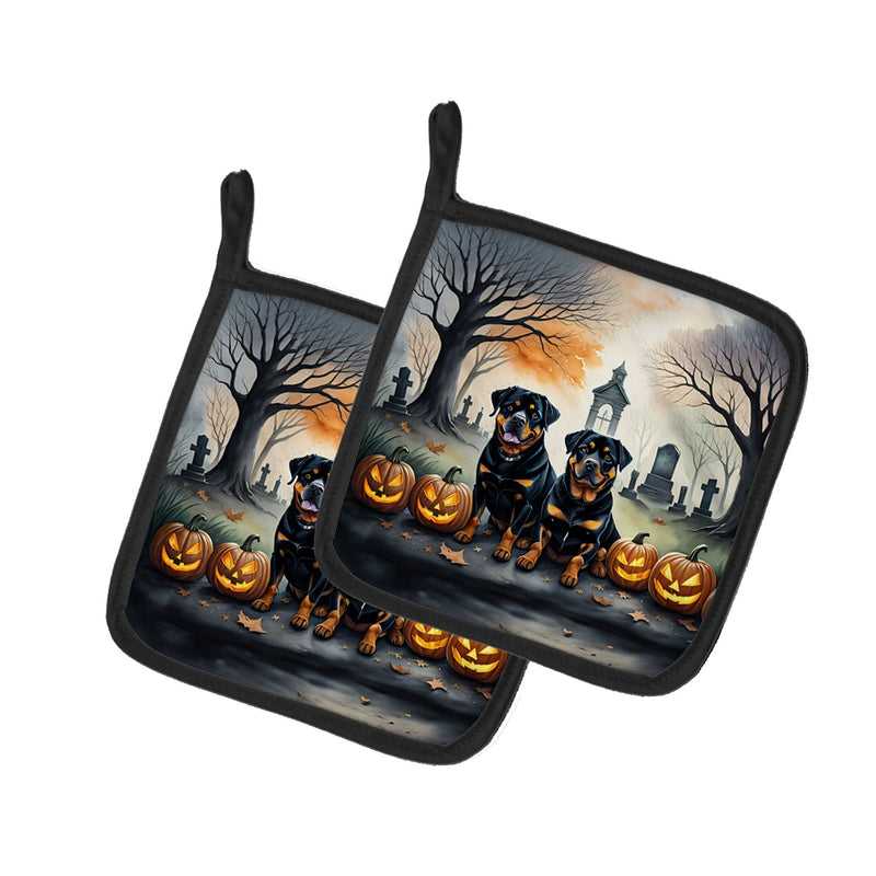 Rottweiler Spooky Halloween Pair of Pot Holders