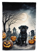 Black Pug Spooky Halloween Garden Flag – Dog in Cemetery Scene