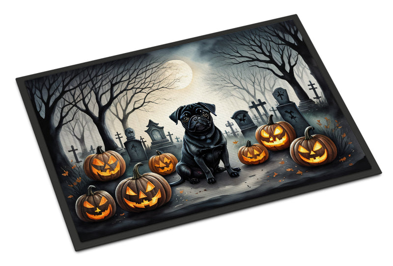 Black Pug Spooky Halloween Indoor or Outdoor Mat 24x36